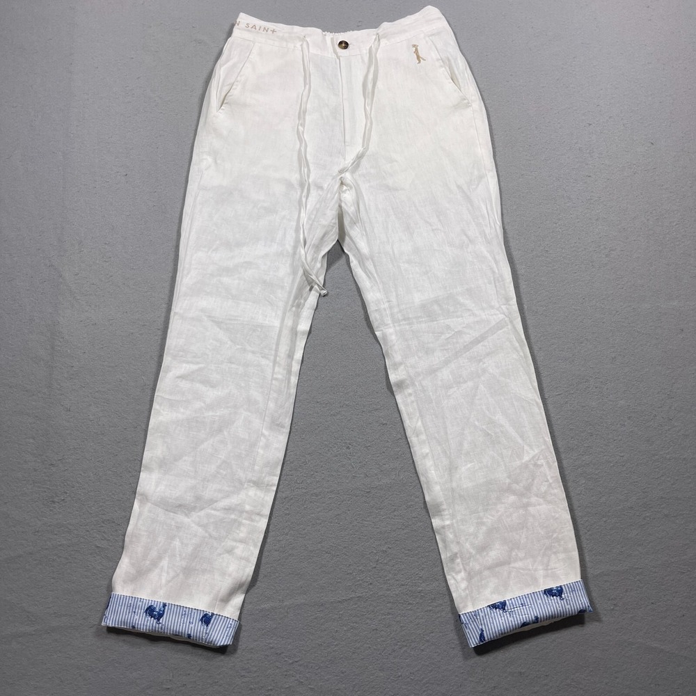 Southern Saint Linen Trousers Women XS Straight White Coastal Beach Pants Casual